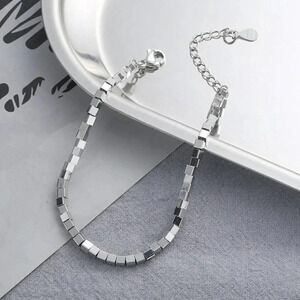 925 Sterling Silver Dainty Box Cube Minimalist Bracelet